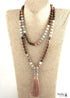 Boho Necklace, RH Amazonite Jasper, Lariat Silver Ball Green Brown Natural Stone